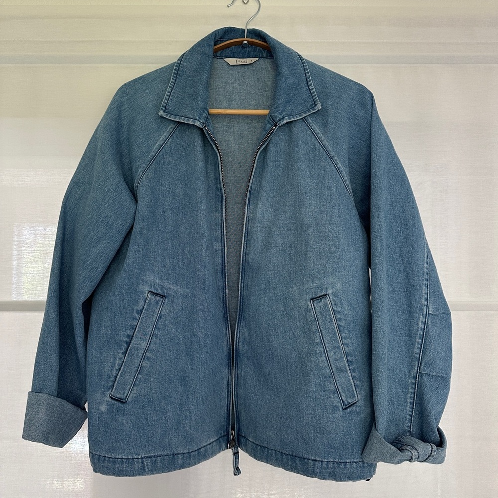 AYR "The Club" Denim Classic Designer 90s Inspired Collared Bomber Jacket XS